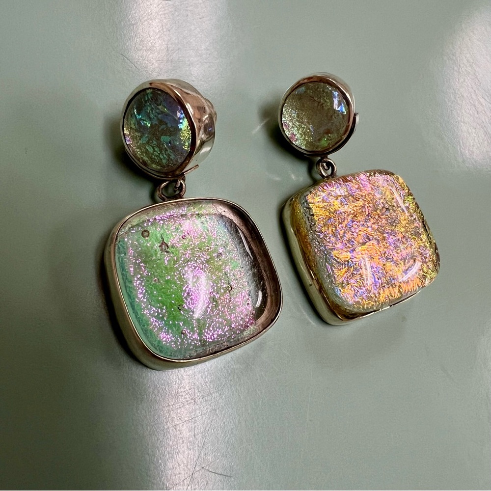 Artisan-made Sterling Silver and Glass Iridescent Earrings - Picture 10 of 14